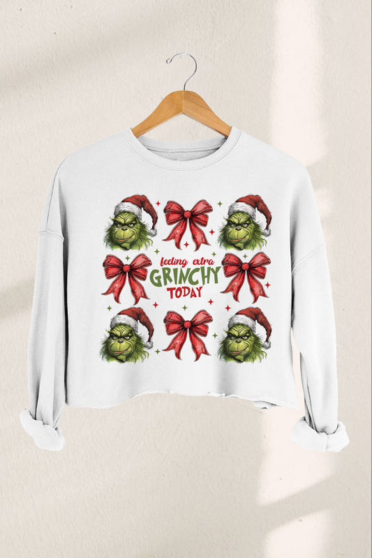 Christmas Coquette Bow Grinchy Cropped Sweatshirt For Women